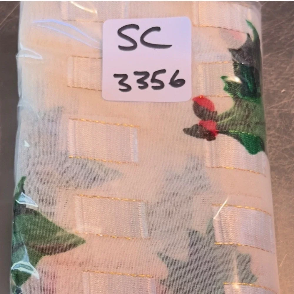 Poinsettia Holly Scarf White Red Plaid Festive Christmas Vintage OS Holiday 61x9
